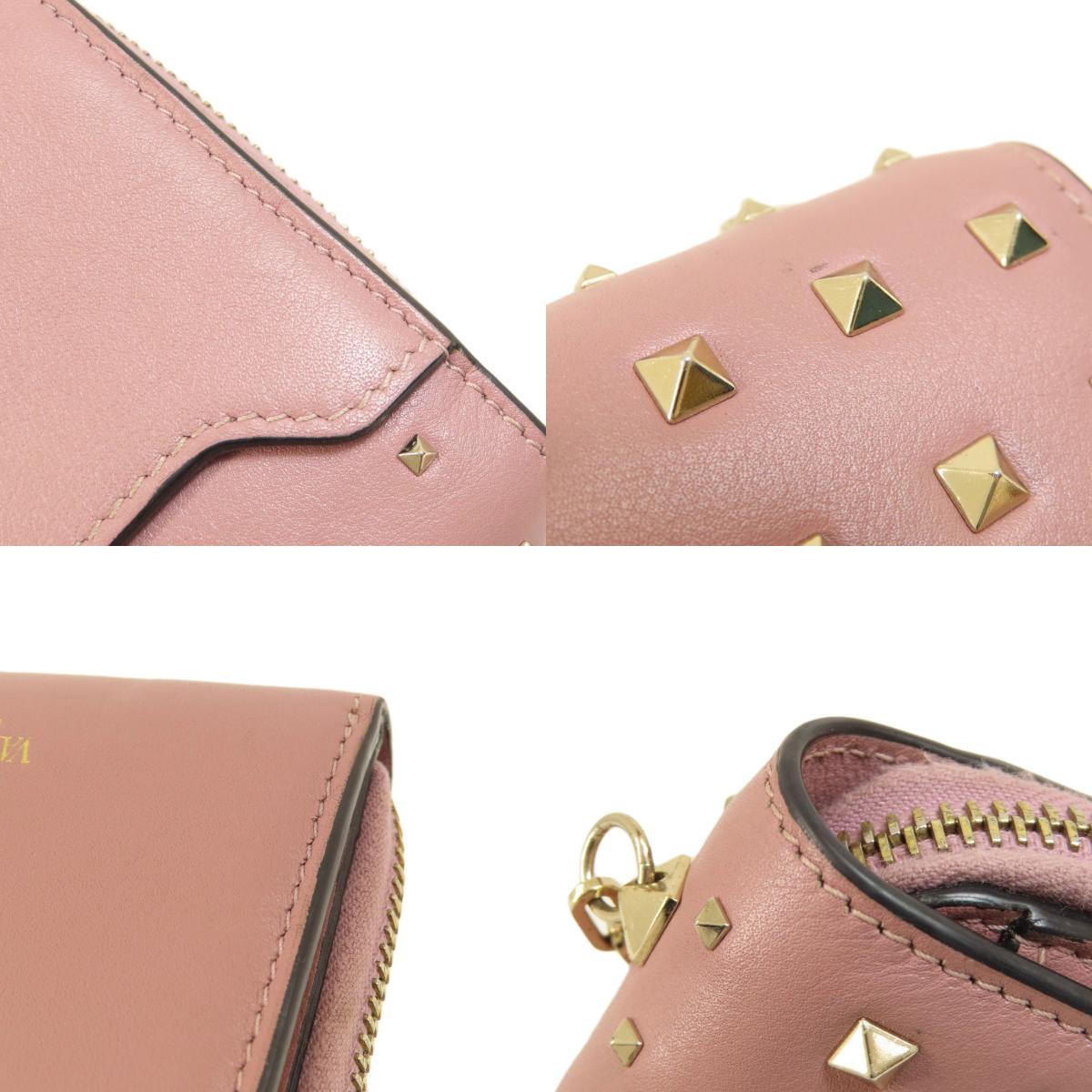 VALENTINO GARAVANI Studs Bifold Wallet with Coin Pocket Leather Ladies [Used]