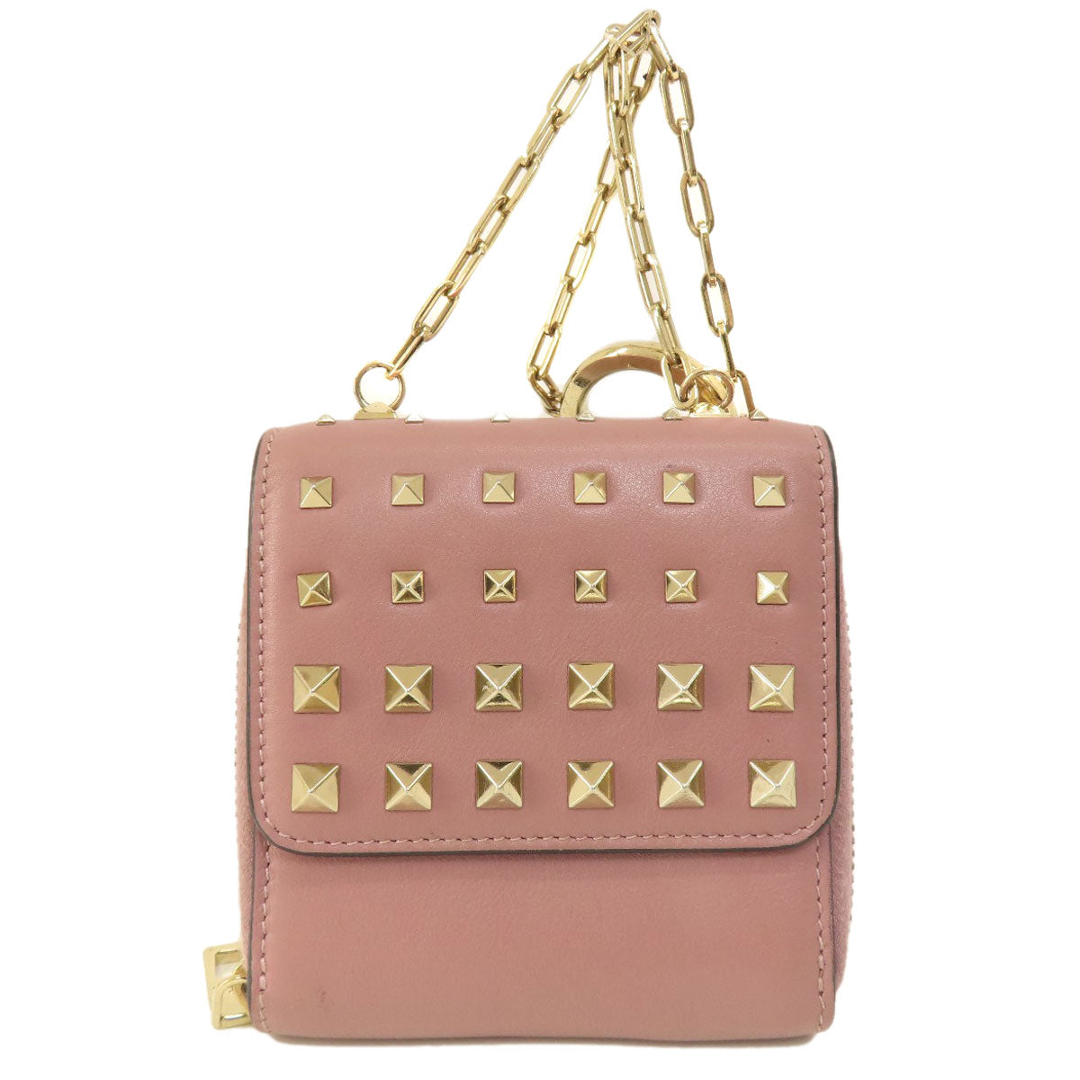 VALENTINO GARAVANI Studs Bifold Wallet with Coin Pocket Leather Ladies [Used]