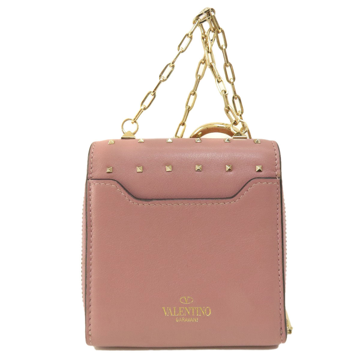 VALENTINO GARAVANI Studs Bifold Wallet with Coin Pocket Leather Ladies [Used]