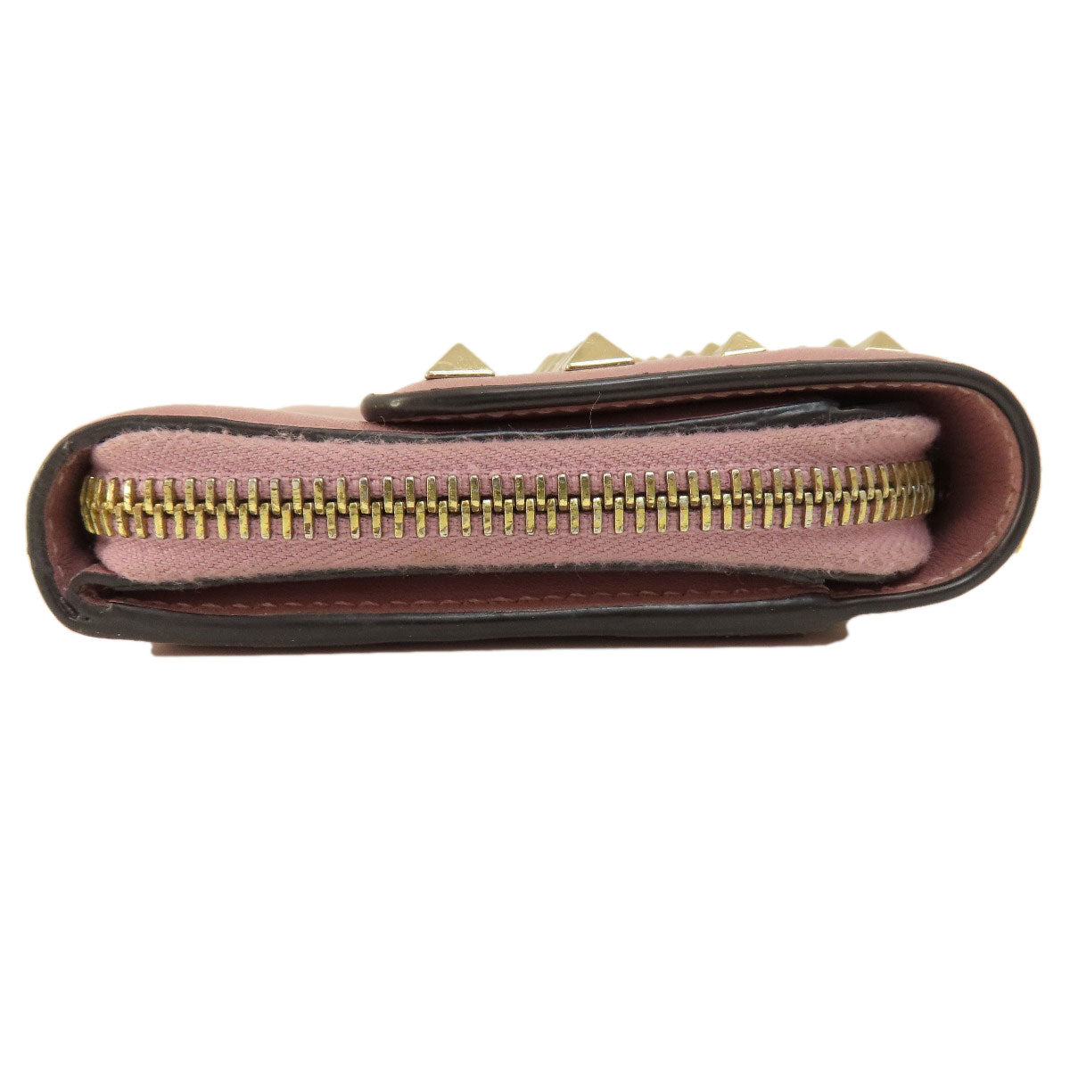 VALENTINO GARAVANI Studs Bifold Wallet with Coin Pocket Leather Ladies [Used]