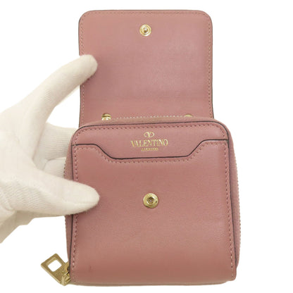 VALENTINO GARAVANI Studs Bifold Wallet with Coin Pocket Leather Ladies [Used]