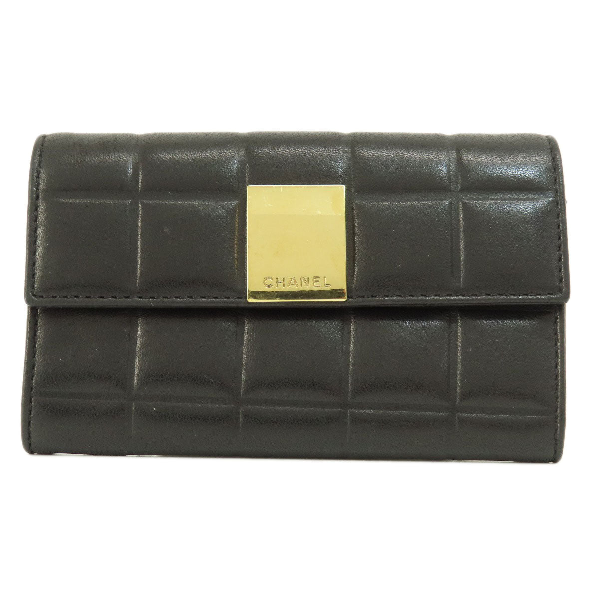 CHANEL   Bifold Wallet with Coin Pocket Chocolate Bar GoldHardware Calf Ladies