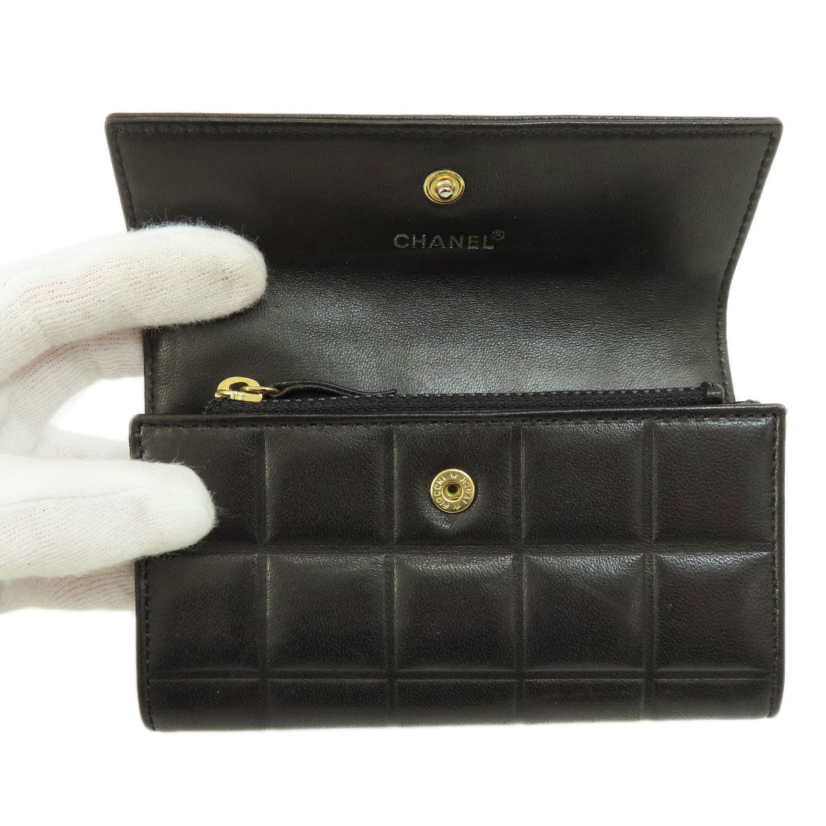 CHANEL   Bifold Wallet with Coin Pocket Chocolate Bar GoldHardware Calf Ladies