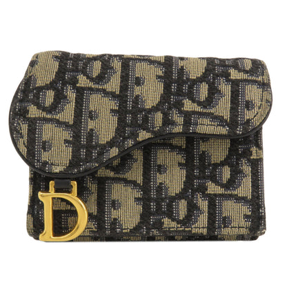 CHRISTIAN DIOR   Bifold Wallet with Coin Pocket Saddle Mini Wallet Trotter Pattern Canvas Ladies