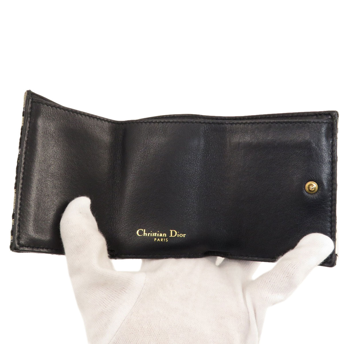 CHRISTIAN DIOR   Bifold Wallet with Coin Pocket Saddle Mini Wallet Trotter Pattern Canvas Ladies