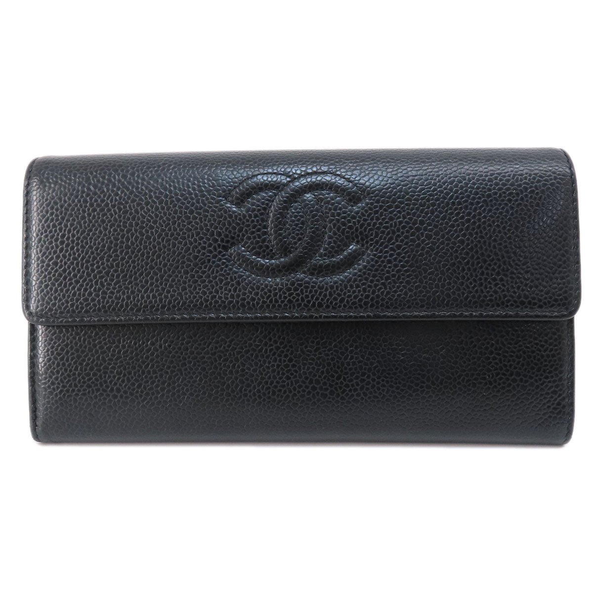 CHANEL COCO Mark SilverHardware Long wallet (with coin pocket) Grained Calfskin Skin Ladies [Used]