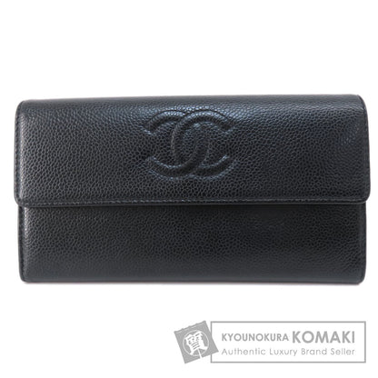 CHANEL COCO Mark SilverHardware Long wallet (with coin pocket) Grained Calfskin Skin Ladies [Used]