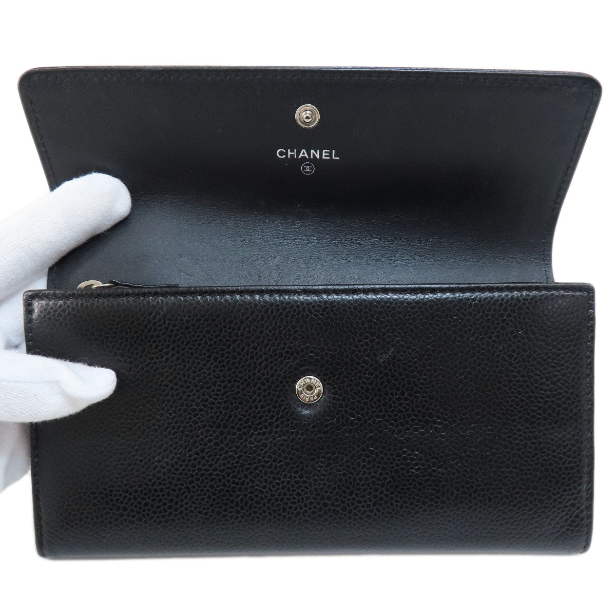 CHANEL COCO Mark SilverHardware Long wallet (with coin pocket) Grained Calfskin Skin Ladies [Used]