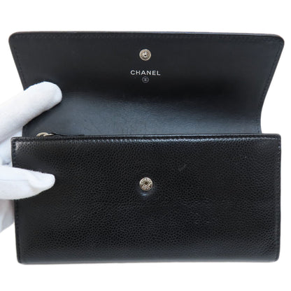CHANEL COCO Mark SilverHardware Long wallet (with coin pocket) Grained Calfskin Skin Ladies [Used]