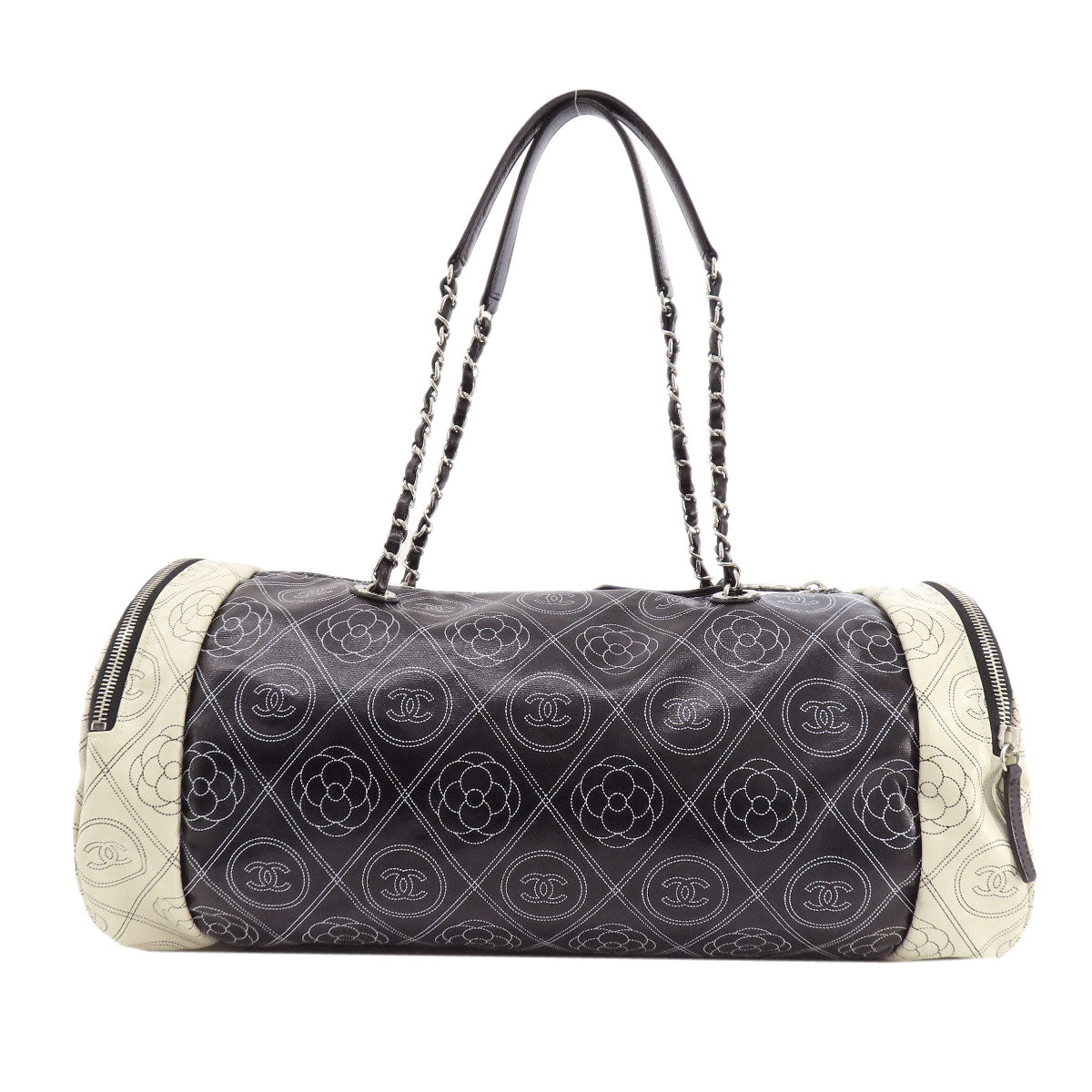 CHANEL COCO Mark Camellia 2WAY SilverHardware Boston bag Coating canvas Ladies [Used]