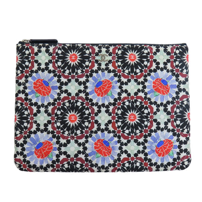 CHANEL A82074 COCO Mark Flower Motif SilverHardware Accessory pouch Canvas Ladies [Used]