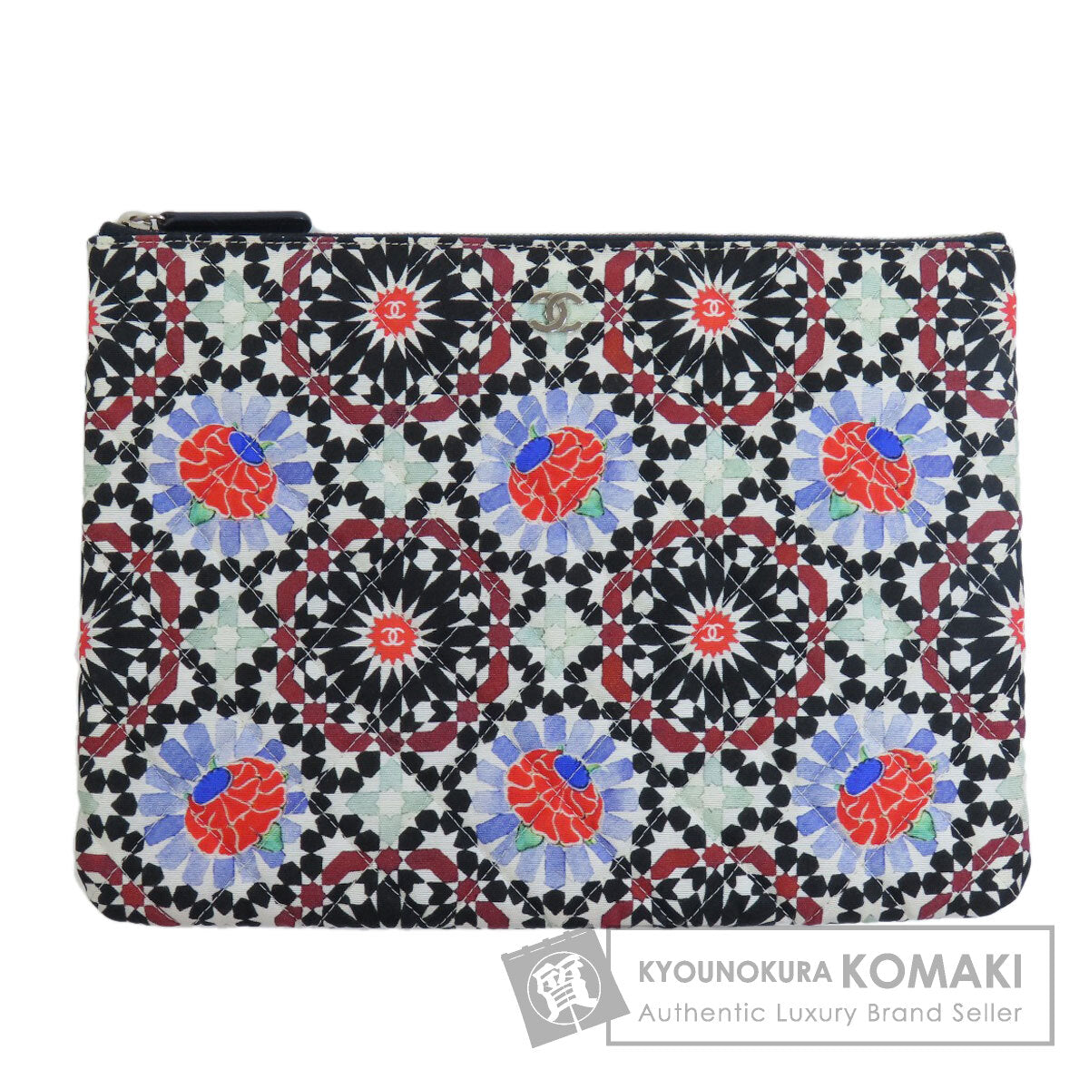 CHANEL A82074 COCO Mark Flower Motif SilverHardware Accessory pouch Canvas Ladies [Used]