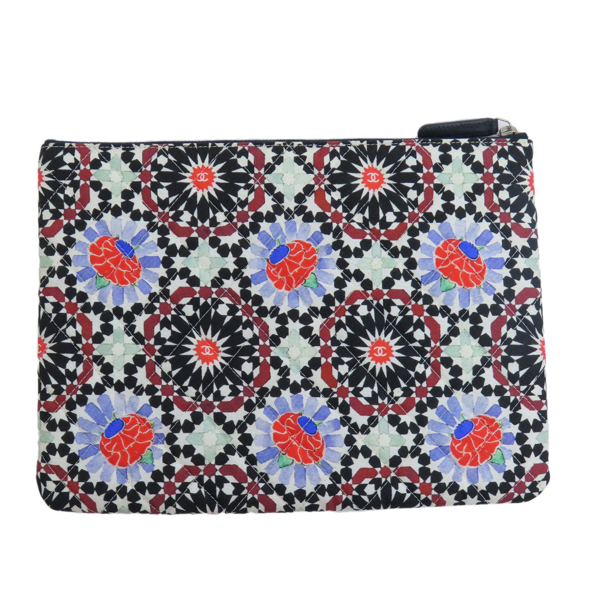 CHANEL A82074 COCO Mark Flower Motif SilverHardware Accessory pouch Canvas Ladies [Used]