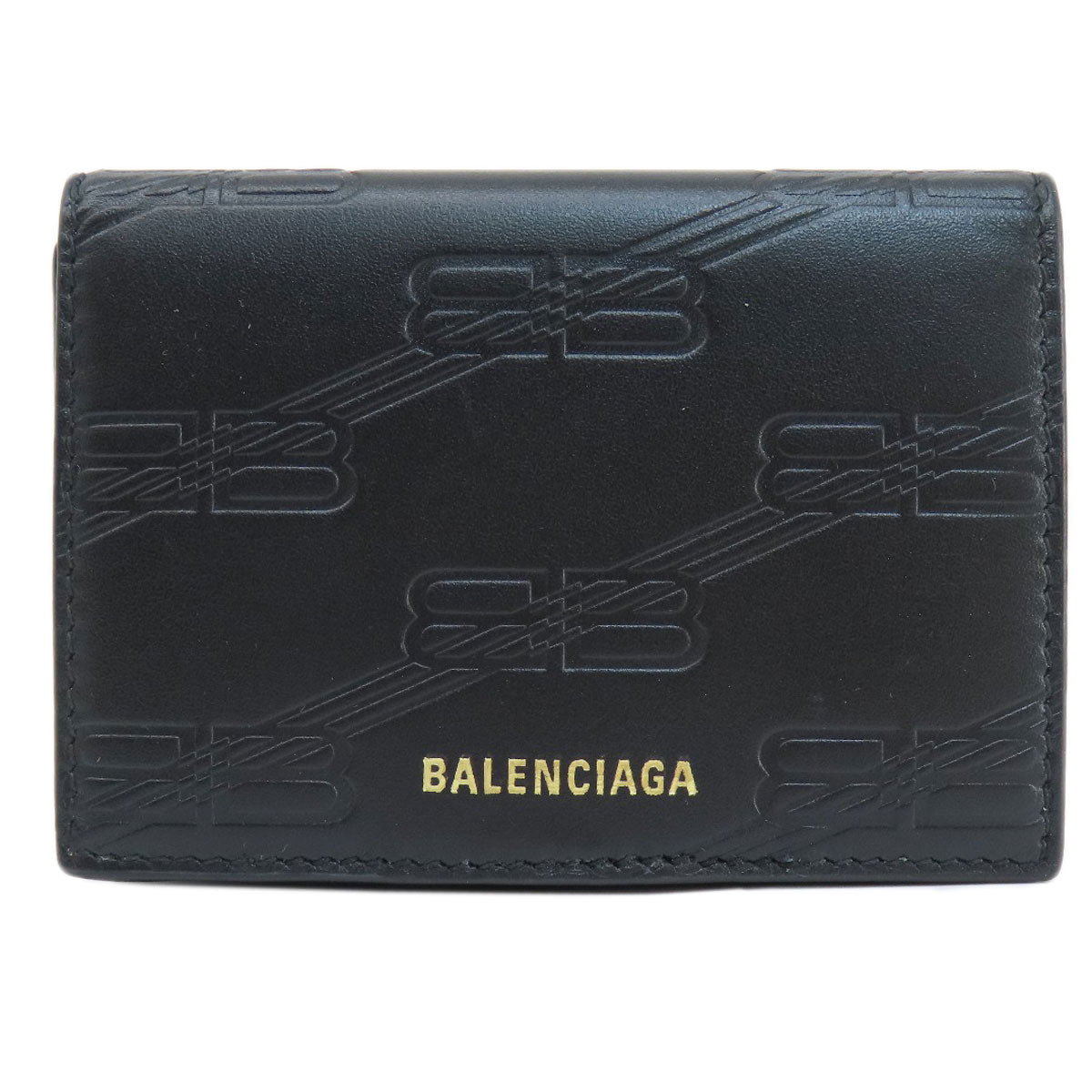 BALENCIAGA 717790 BBMonogram Mini Wallet Bifold Wallet with Coin Pocket Leather Ladies [Used]