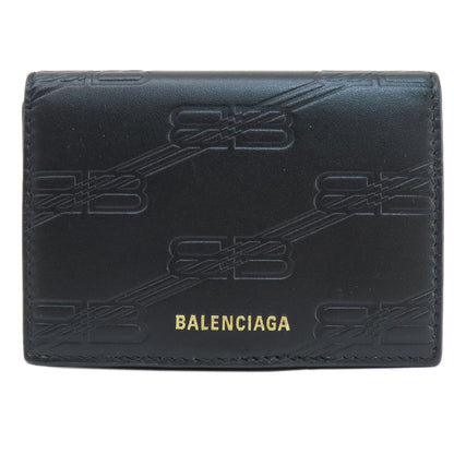 BALENCIAGA 717790 BBMonogram Mini Wallet Bifold Wallet with Coin Pocket Leather Ladies [Used]