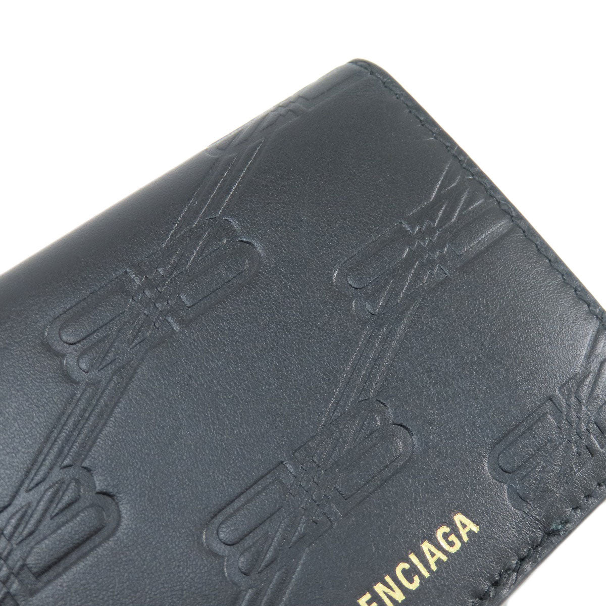 BALENCIAGA 717790 BBMonogram Mini Wallet Bifold Wallet with Coin Pocket Leather Ladies [Used]