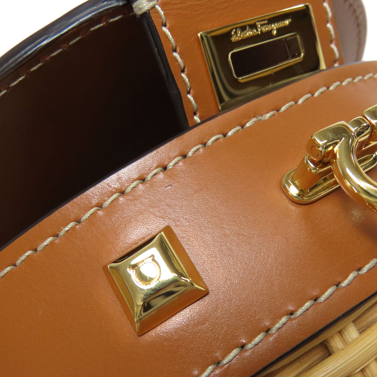 Salvatore Ferragamo Rattan Bag Shoulder Bag Raffia Ladies [Used]