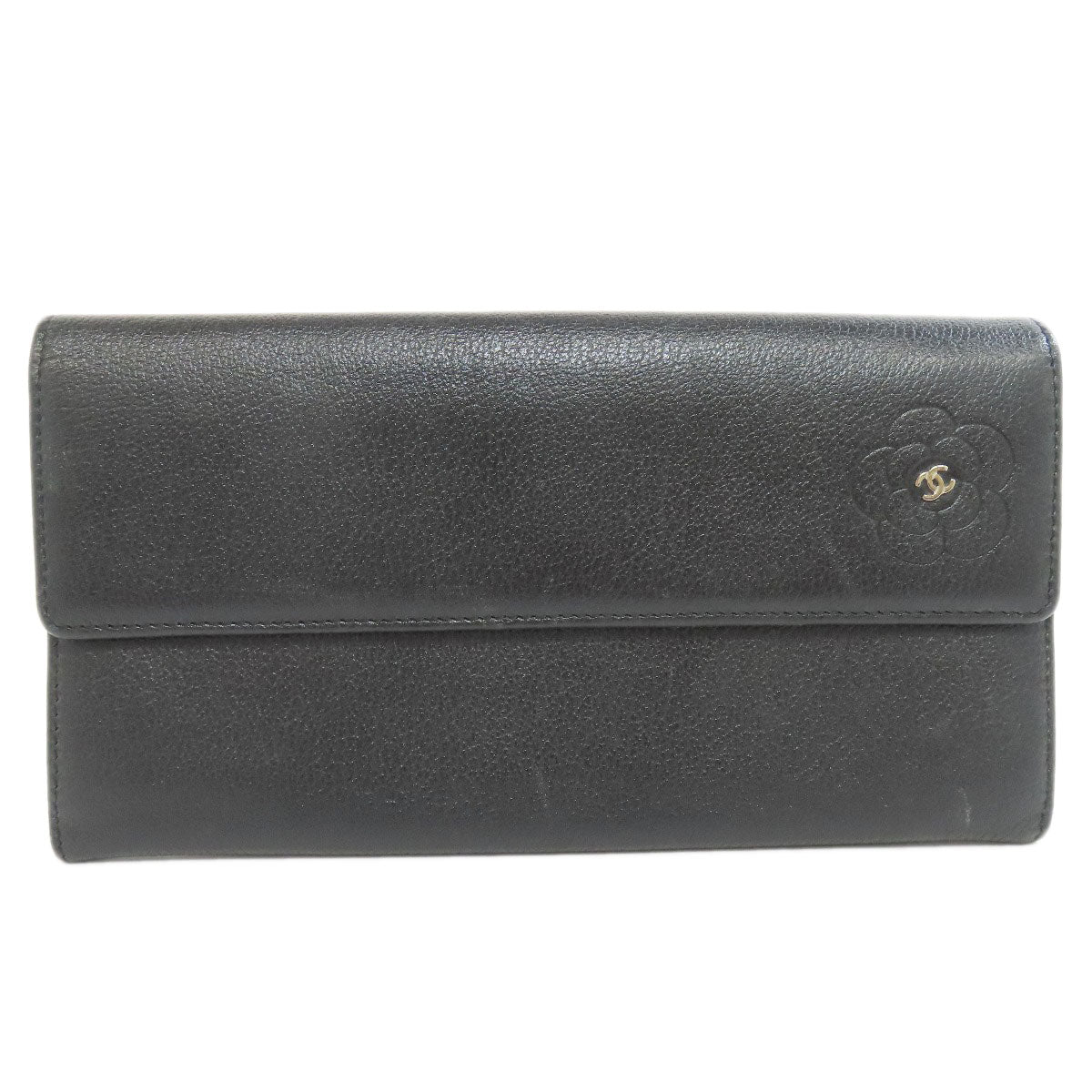 CHANEL Camellia COCO Mark Long wallet (with coin pocket) Calf Ladies [Used]