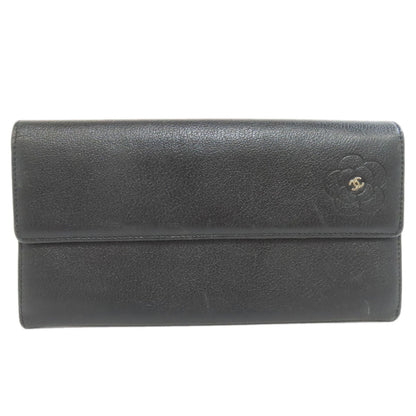 CHANEL Camellia COCO Mark Long wallet (with coin pocket) Calf Ladies [Used]