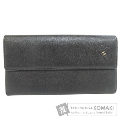 CHANEL Camellia COCO Mark Long wallet (with coin pocket) Calf Ladies [Used]
