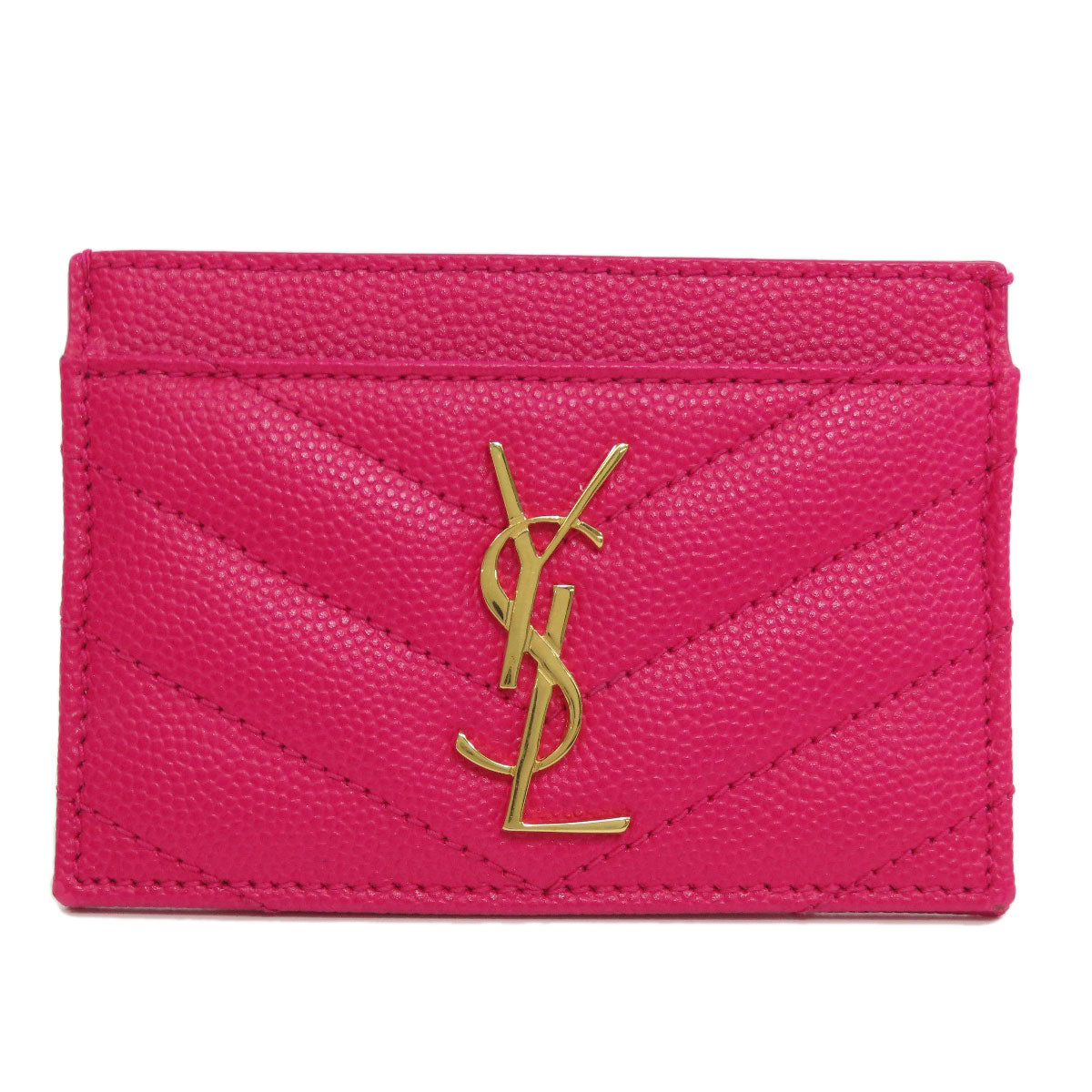 YVES SAINT LAURENT logo Card Case Leather Ladies [Used]