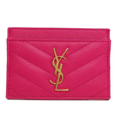 YVES SAINT LAURENT logo Card Case Leather Ladies [Used]
