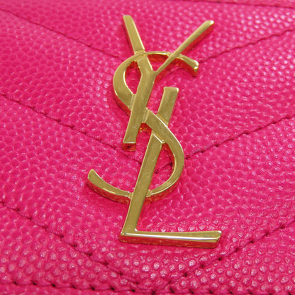 YVES SAINT LAURENT logo Card Case Leather Ladies [Used]