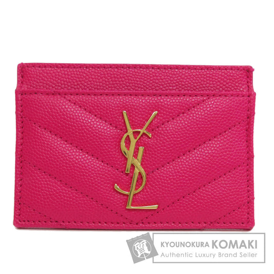 YVES SAINT LAURENT logo Card Case Leather Ladies [Used]