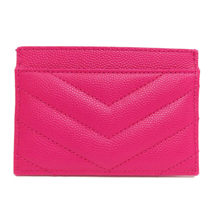 YVES SAINT LAURENT logo Card Case Leather Ladies [Used]