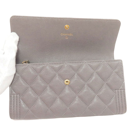 CHANEL   Long wallet (with coin pocket) Boy Chanel GoldHardware Caviar skin Ladies