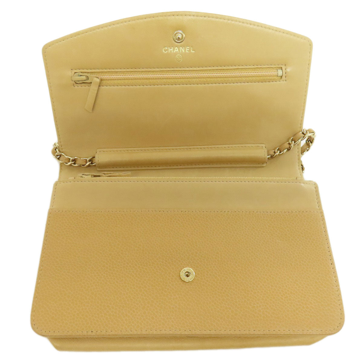 CHANEL   Chain Wallet COCO Mark GoldHardware Long wallet (with coin pocket)  Grained Calfskin Skin Ladies [Used]