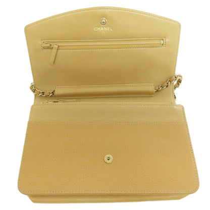 CHANEL   Chain Wallet COCO Mark GoldHardware Long wallet (with coin pocket)  Grained Calfskin Skin Ladies [Used]