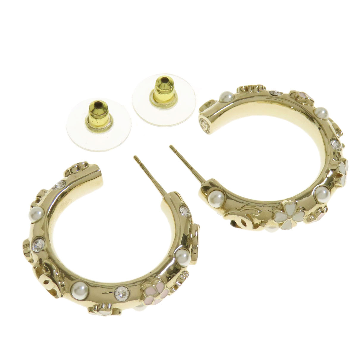 CHANEL Hoop earrings with flower motif earring Metal Ladies [Used]