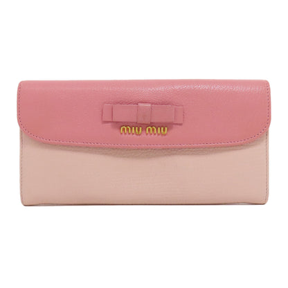 MIUMIU   Long wallet (with coin pocket) Logo ribbon Leather Ladies