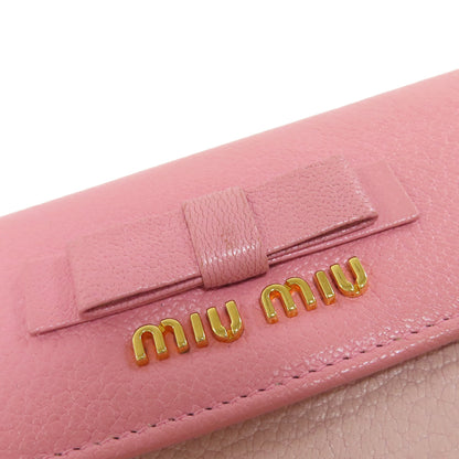 MIUMIU Logo ribbon Long wallet (with coin pocket) Leather Ladies [Used]