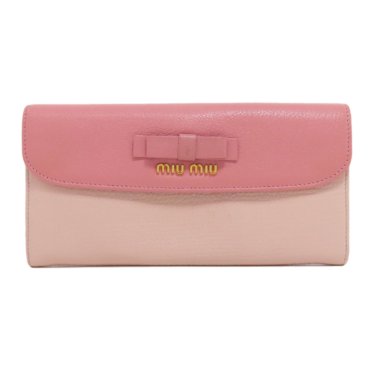 MIUMIU Logo ribbon Long wallet (with coin pocket) Leather Ladies [Used]