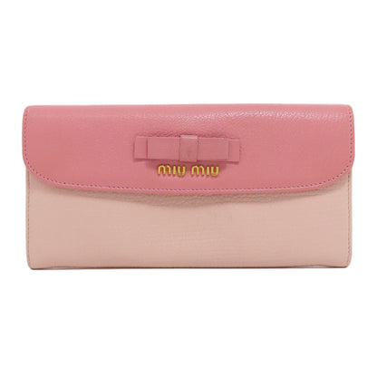 MIUMIU Logo ribbon Long wallet (with coin pocket) Leather Ladies [Used]