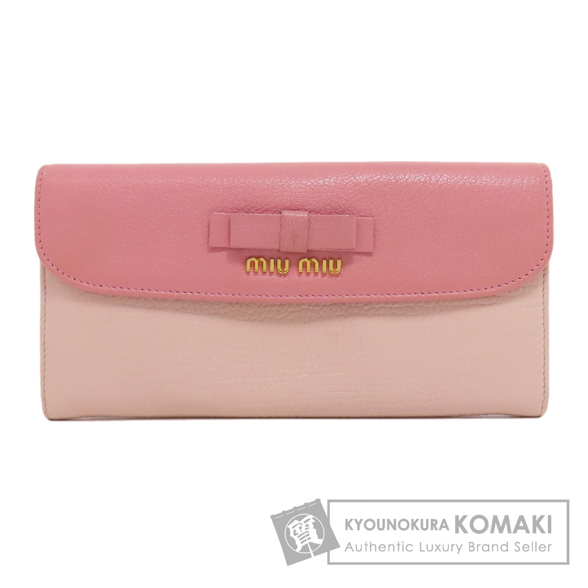 MIUMIU Logo ribbon Long wallet (with coin pocket) Leather Ladies [Used]