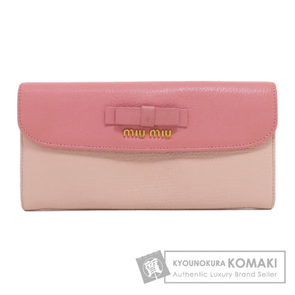 MIUMIU Logo ribbon Long wallet (with coin pocket) Leather Ladies [Used]