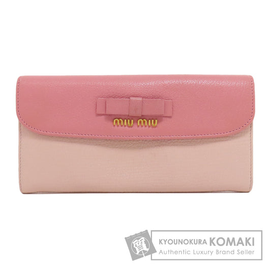 MIUMIU Logo ribbon Long wallet (with coin pocket) Leather Ladies [Used]