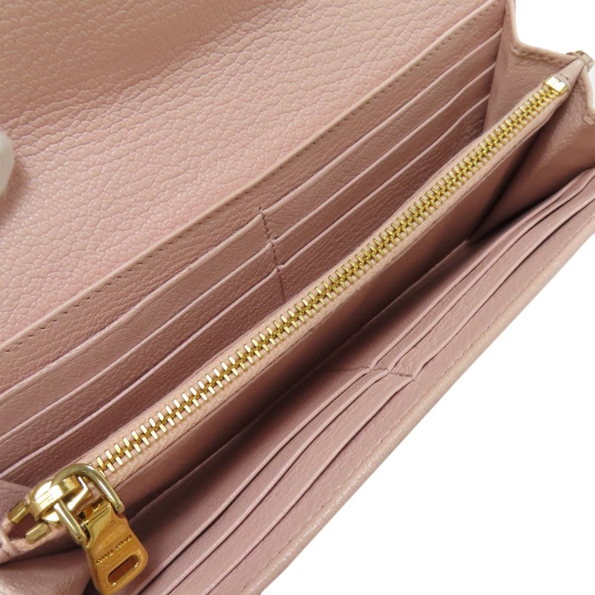 MIUMIU Logo ribbon Long wallet (with coin pocket) Leather Ladies [Used]