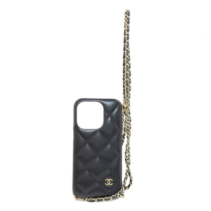 CHANEL   Smartphone case iPhone15 Pro COCO Mark GoldHardware Grained Calfskin Skin Ladies