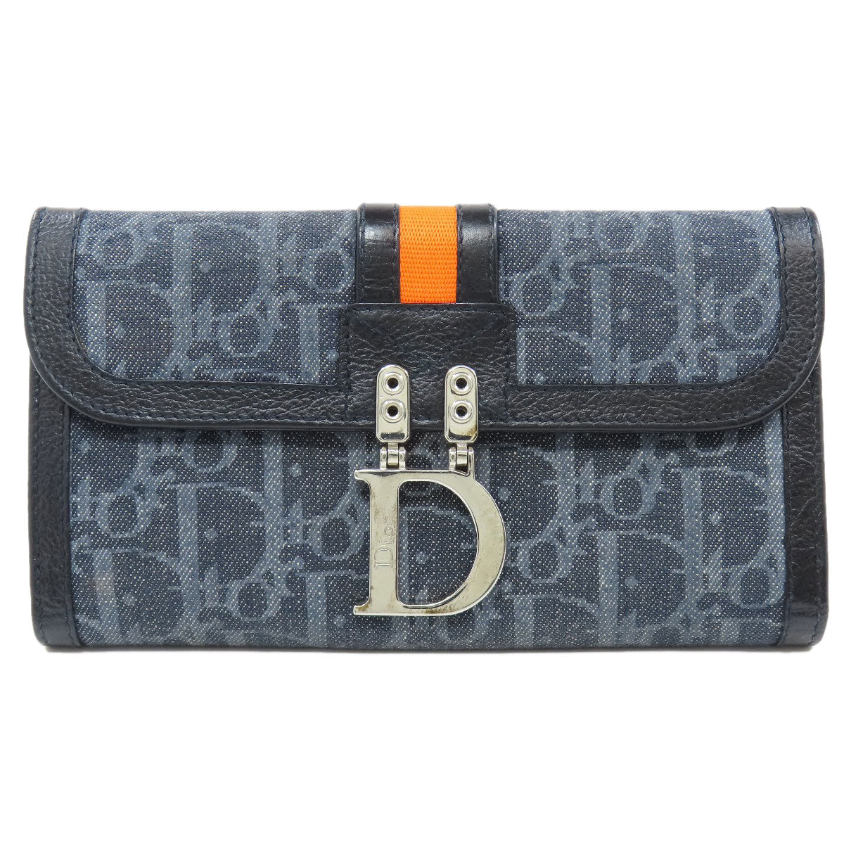 CHRISTIAN DIOR Trotter pattern Long wallet (with coin pocket) Denim Ladies [Used]