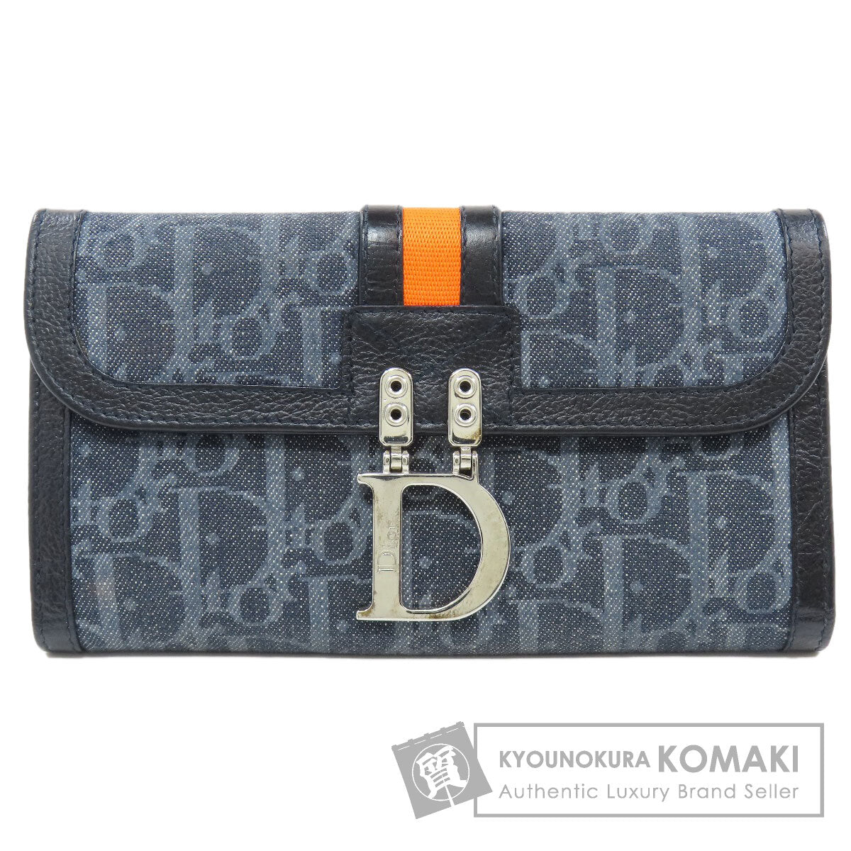 CHRISTIAN DIOR Trotter pattern Long wallet (with coin pocket) Denim Ladies [Used]