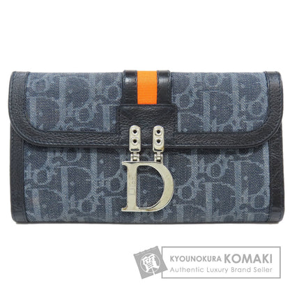 CHRISTIAN DIOR Trotter pattern Long wallet (with coin pocket) Denim Ladies [Used]