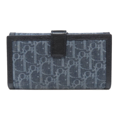 CHRISTIAN DIOR Trotter pattern Long wallet (with coin pocket) Denim Ladies [Used]