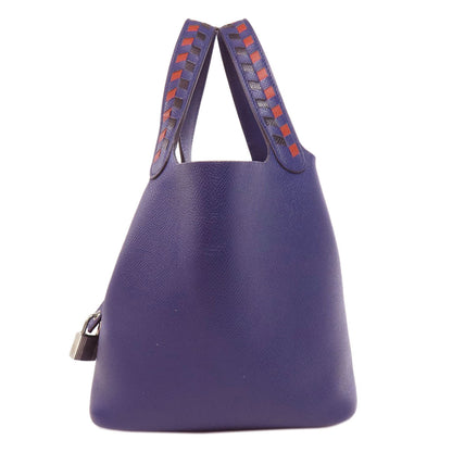 HERMES Picotin Lock PM Blue Ankle Traceage SilverHardware Handbag Epsom Ladies [Used]