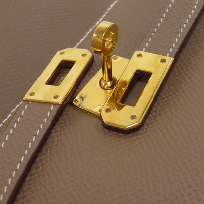 HERMES   Bifold Wallet with Coin Pocket Kelly Wallet Compact Etoupe GoldHardware Epsom Ladies