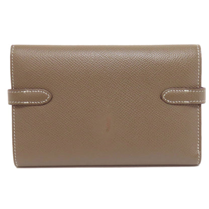 HERMES   Bifold Wallet with Coin Pocket Kelly Wallet Compact Etoupe GoldHardware Epsom Ladies