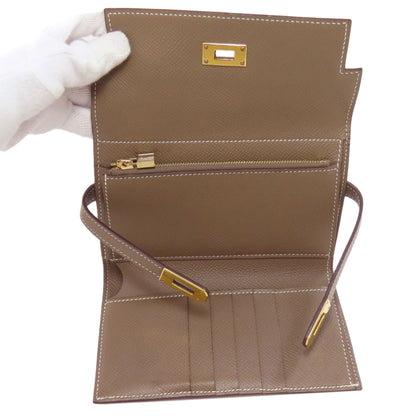 HERMES   Bifold Wallet with Coin Pocket Kelly Wallet Compact Etoupe GoldHardware Epsom Ladies